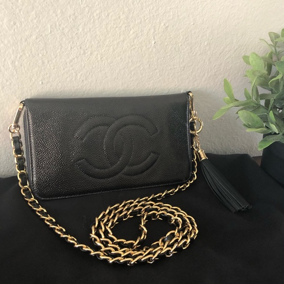 ⚜️🖤 Chanel WOC Wallet on a Chain Zippy Gold Crossbody Hardware Double Zipper - Picture 1 of 6